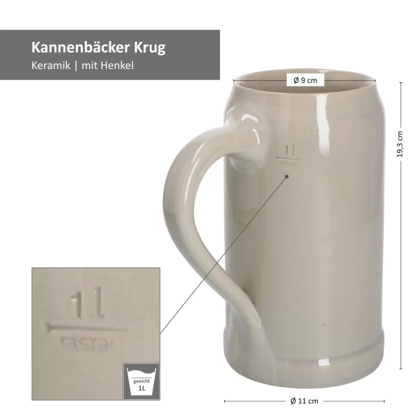 Null 2er Set Kannenbäcker Krug Mit Henkel 1 Liter Geeicht Keramik 7