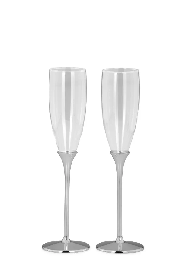 Null Sektgläser-Garnitur Glatt, 2-teilig, Glas/versilbert, H Je 26,0cm, Fuß-D Je 7,0cm, Glas-D Je 5,0cm 5