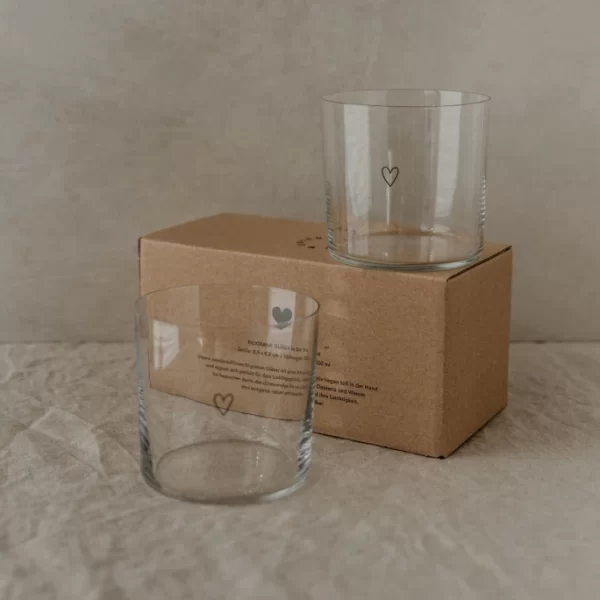 Eulenschnitt Trinkglas 2er Set – 2 Gläser à 360 Ml – Höhe Ca. 8,5 Cm – Ø 8,9 Cm – Herz – Transparent/schwarz 7